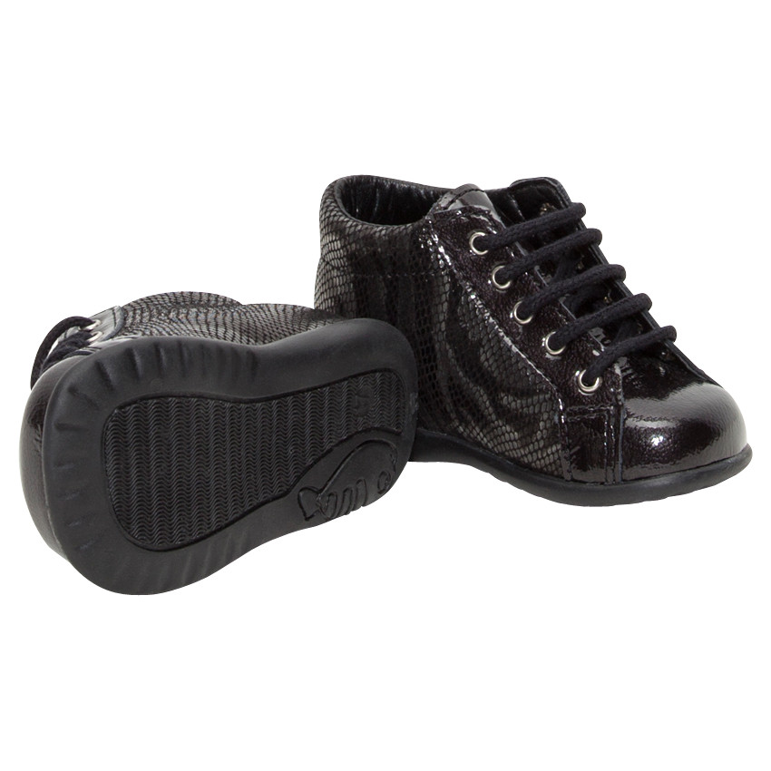 Bottillons en cuir effet serpent à lacets et noeud fantaisie 