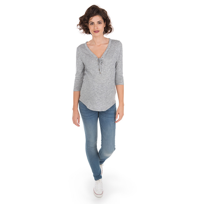 Tee-shirt manches longues avec col à lacets 