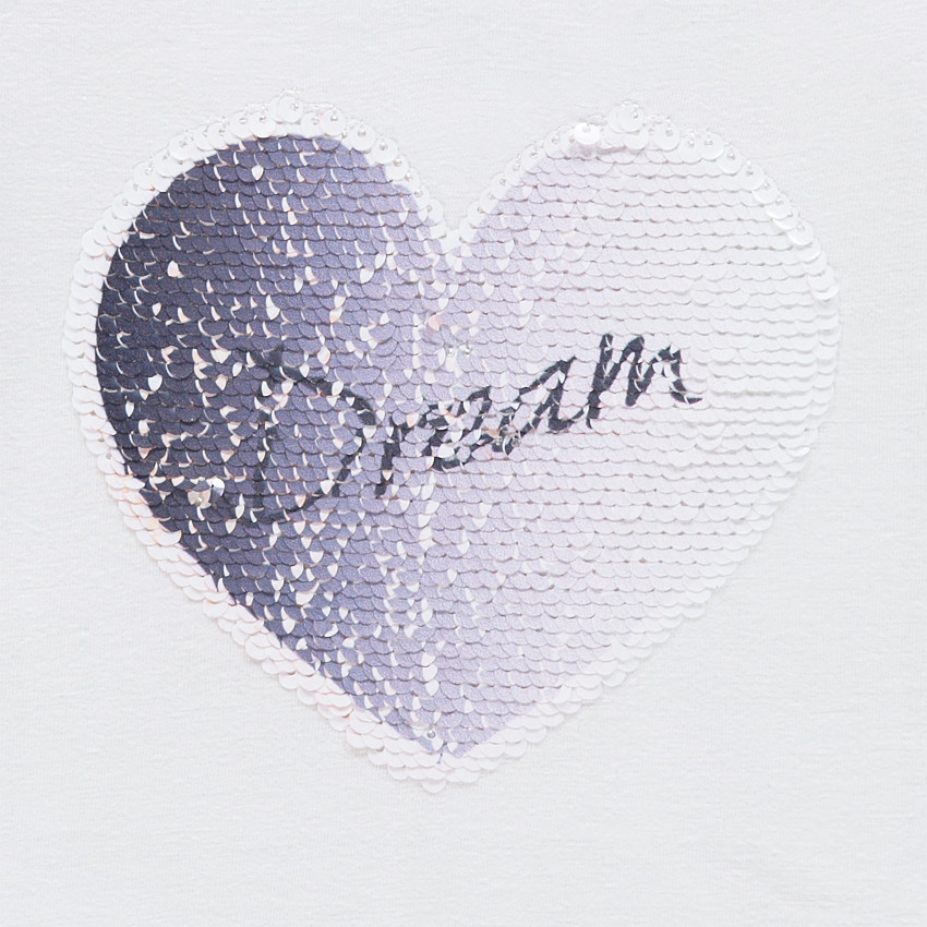 Tee-shirt manches longues en jersey avec coeur en sequins magiques 