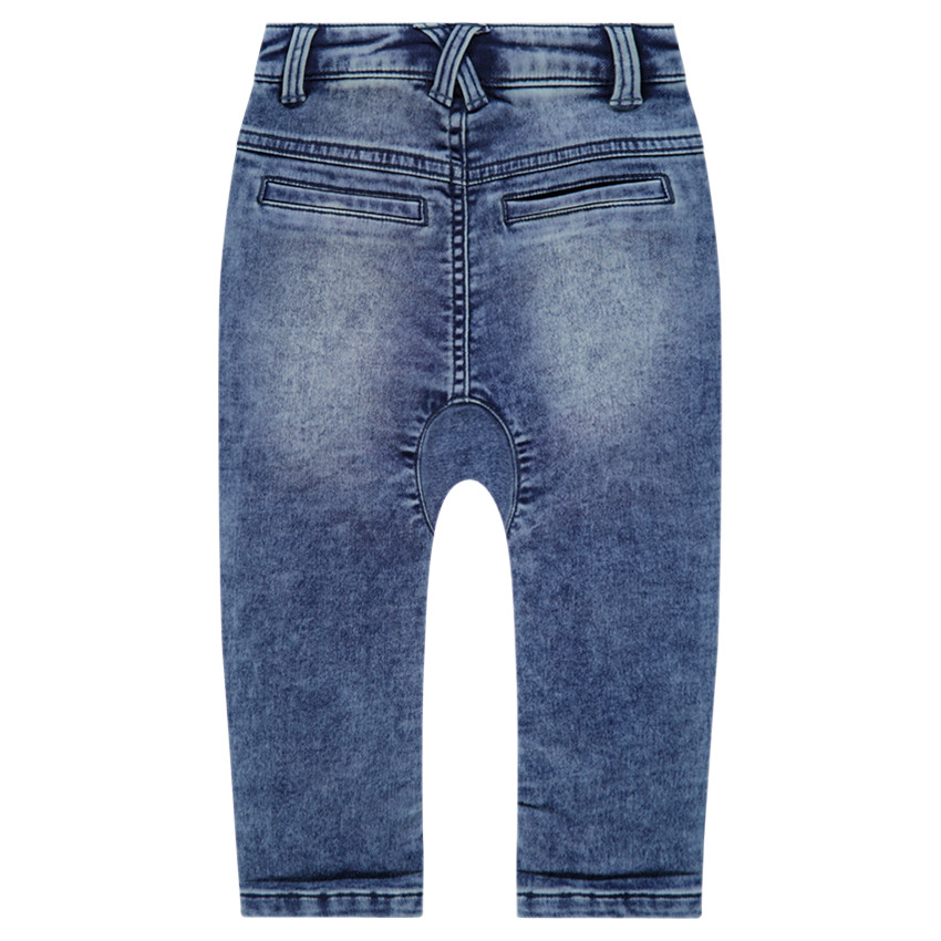 Jeans effet used et crinkle avec oreilles en relief  