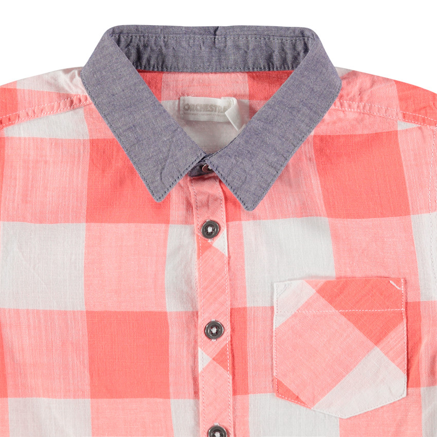 Chemise manches courtes à larges carreaux et détails en chambray 