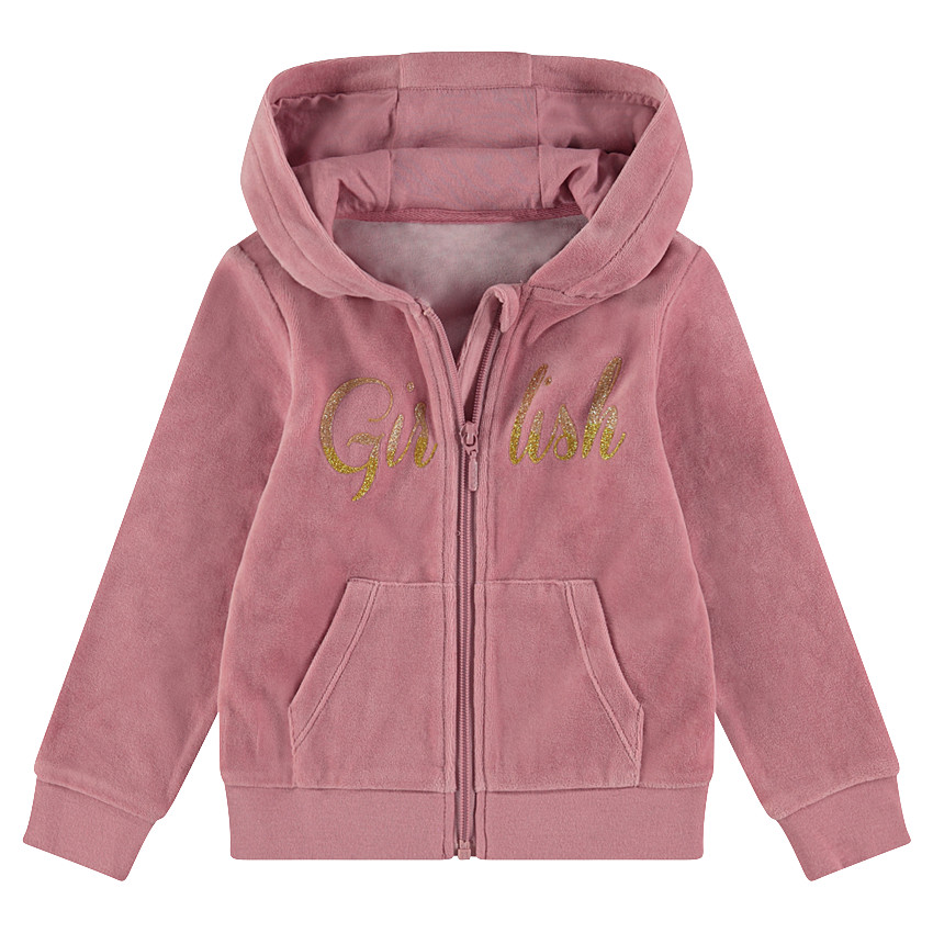 Gilet en velours à capuche avec mot pailleté 
