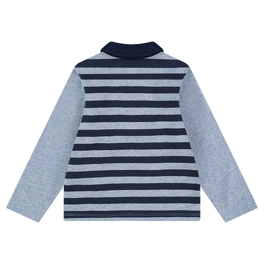 Polo manches longues en jersey slub avec poche et texte printé 