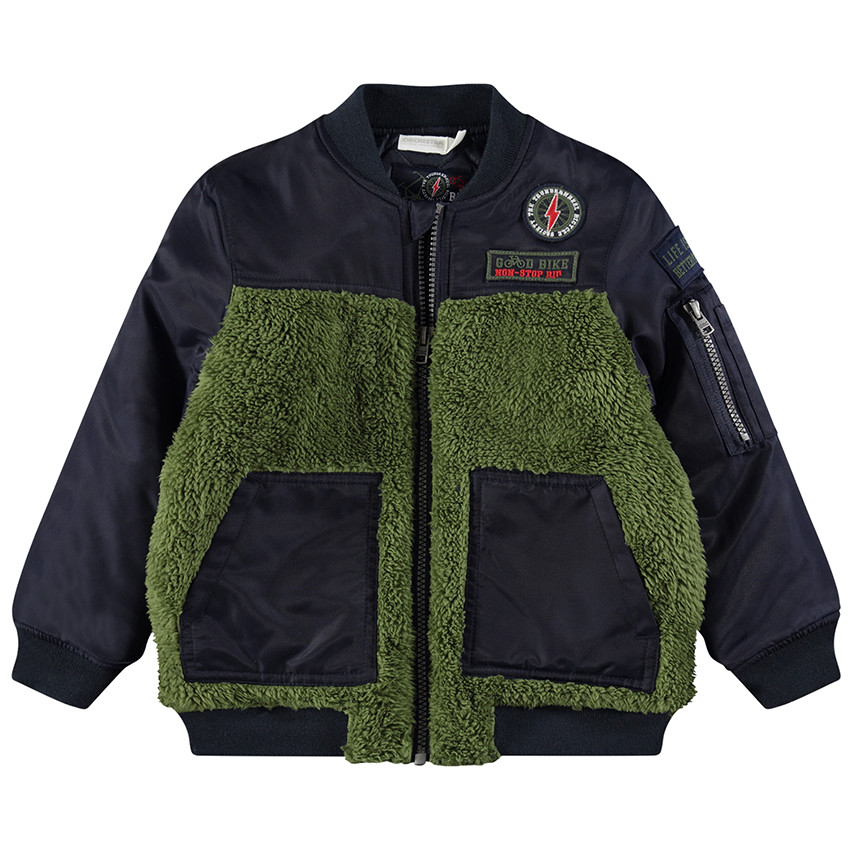 Parka bi-matière avec poches et badges fantaisie 
