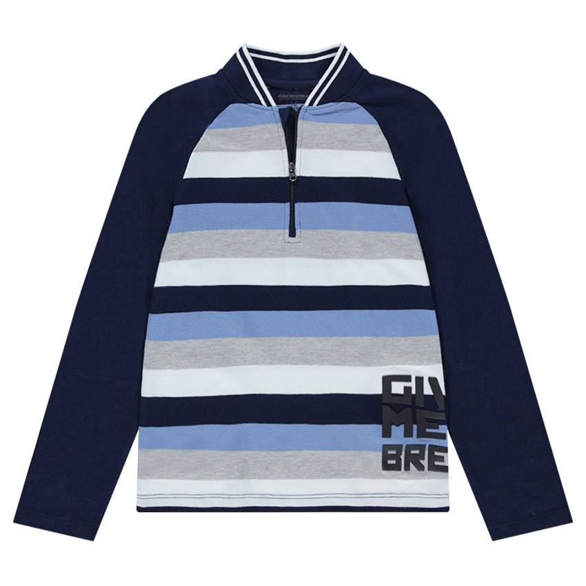 Junior - Polo manches longues en jersey avec rayures contrastées et zip 