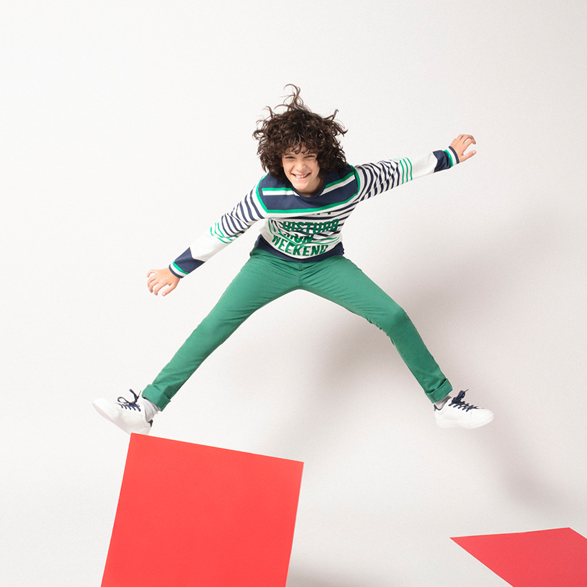 Junior - Marinière à rayures vertes et inscription en velours 