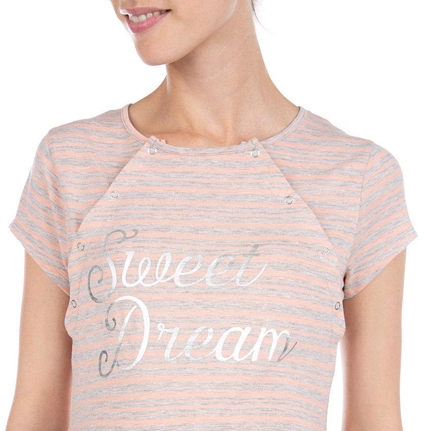 Chemise de nuit rayée avec double ouverture pressionnée 