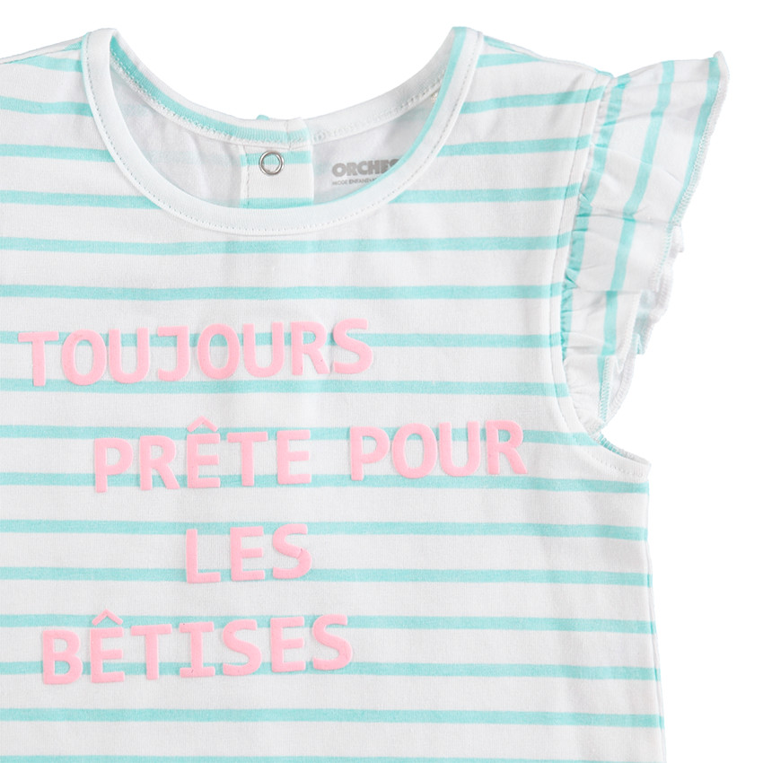 Lot de 2 tee-shirt manches courtes volantées uni/imprimé all-over 