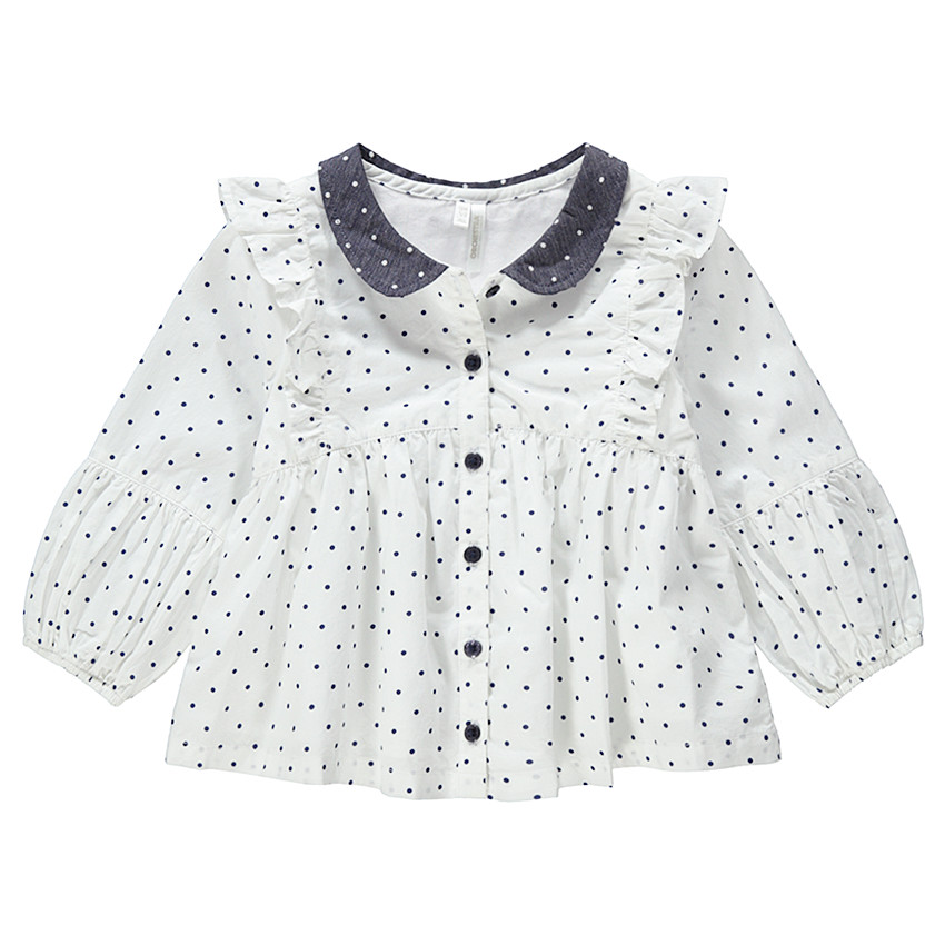 Chemise manches longues à pois all-over avec col Claudine 