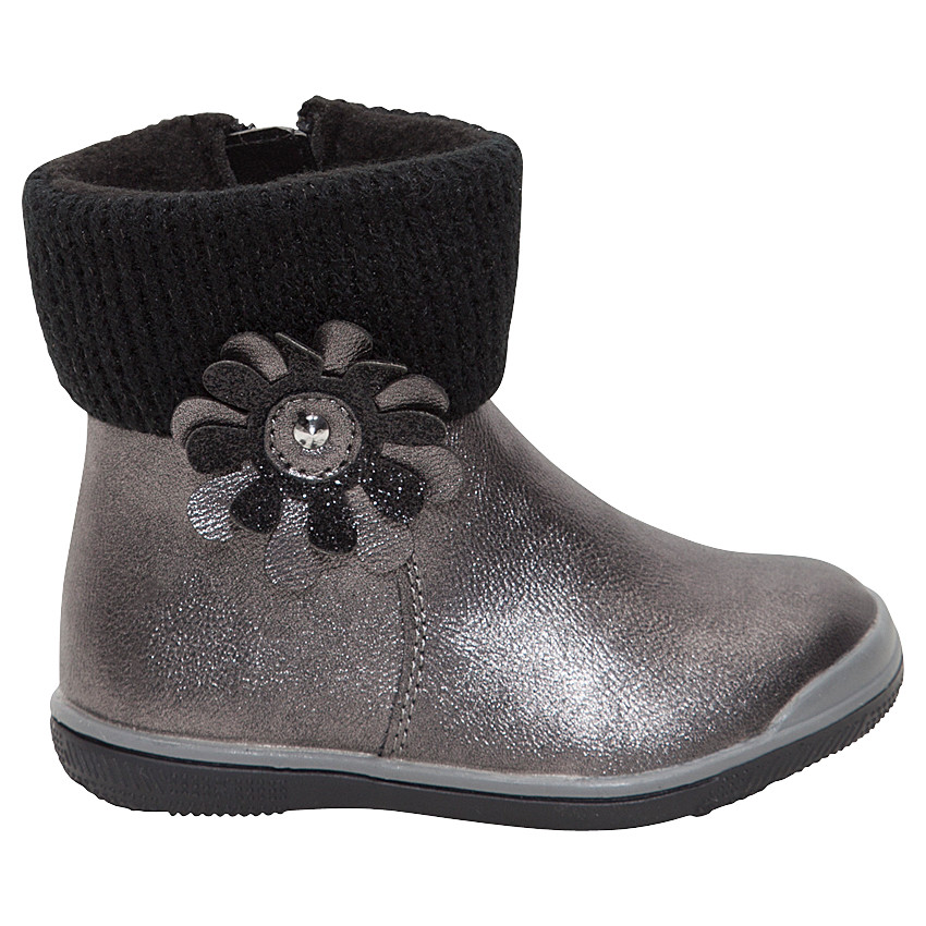 Bottines argentées avec patch fleur et col en tricot 