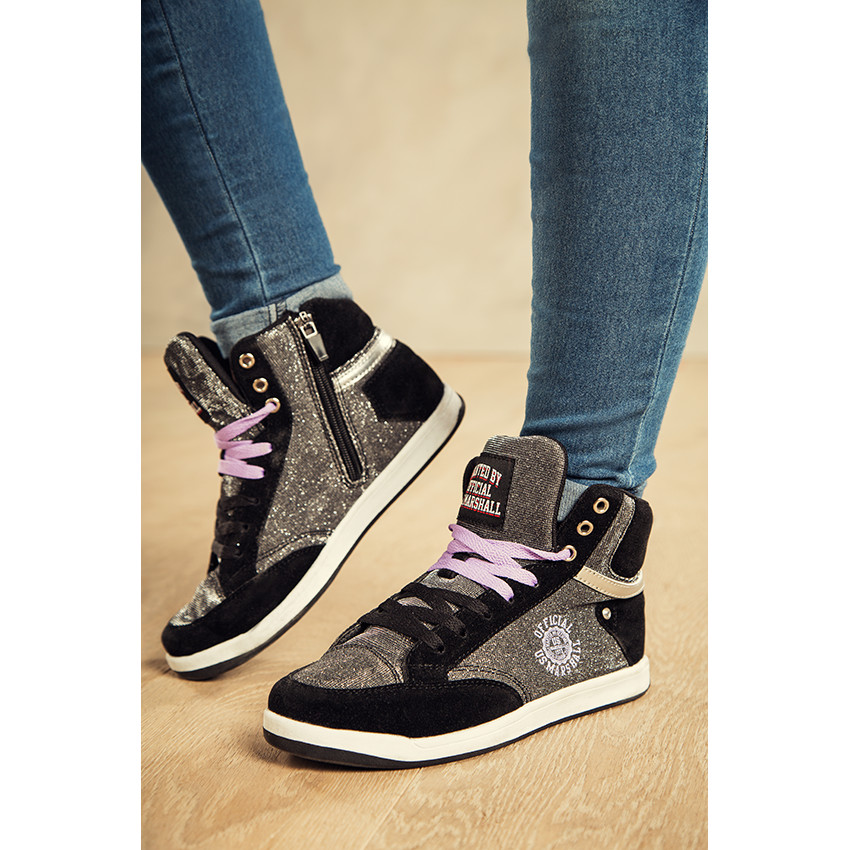 US Marshall Baskets montantes noires et argentées à lacets et zip du 28 au 35 