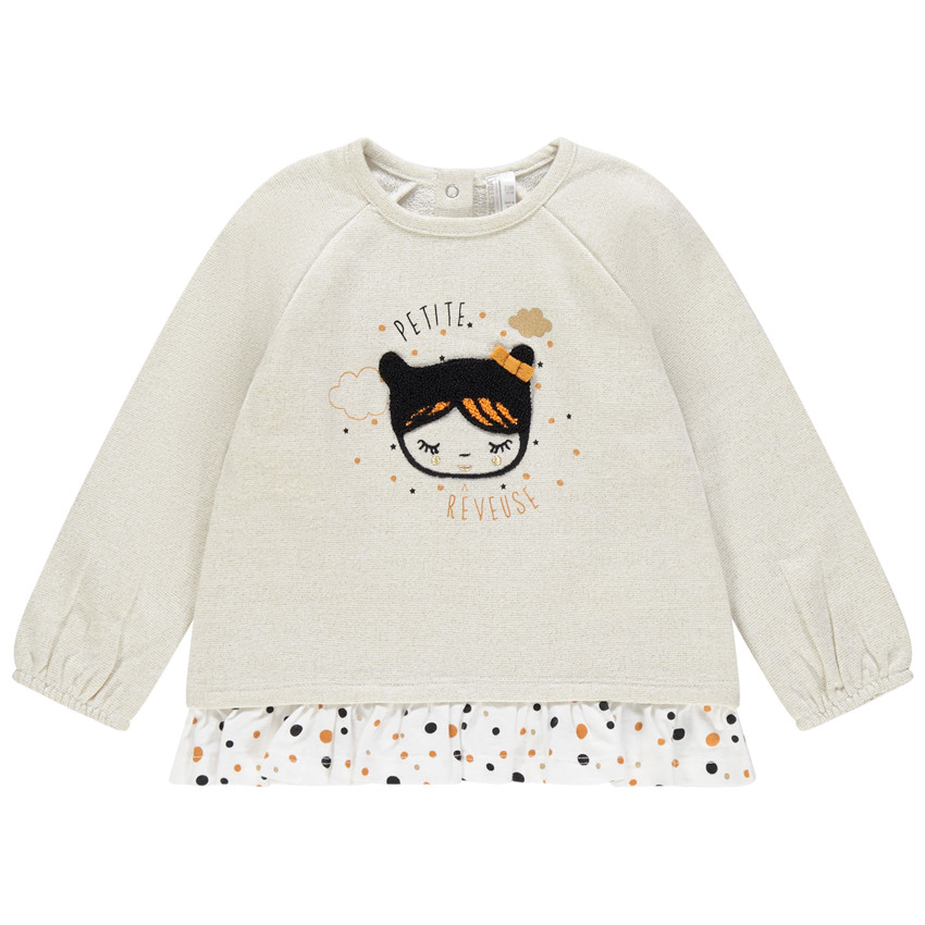 Sweat en molleton mélangé de fils dorés avec volant à pois 