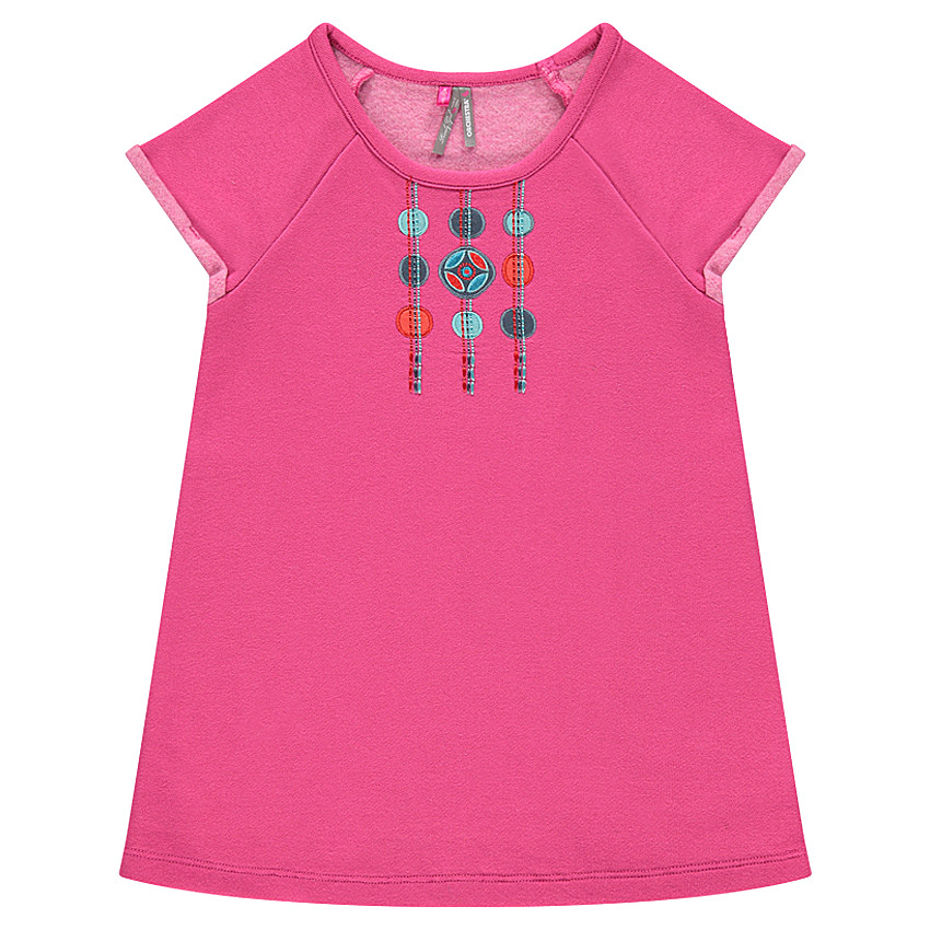 Robe manches courtes en molleton avec broderies fantaisie 