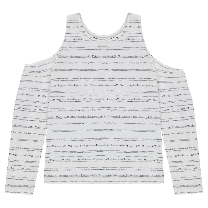 Junior - Tee-shirt manches longues à épaules dénudées et rayures 