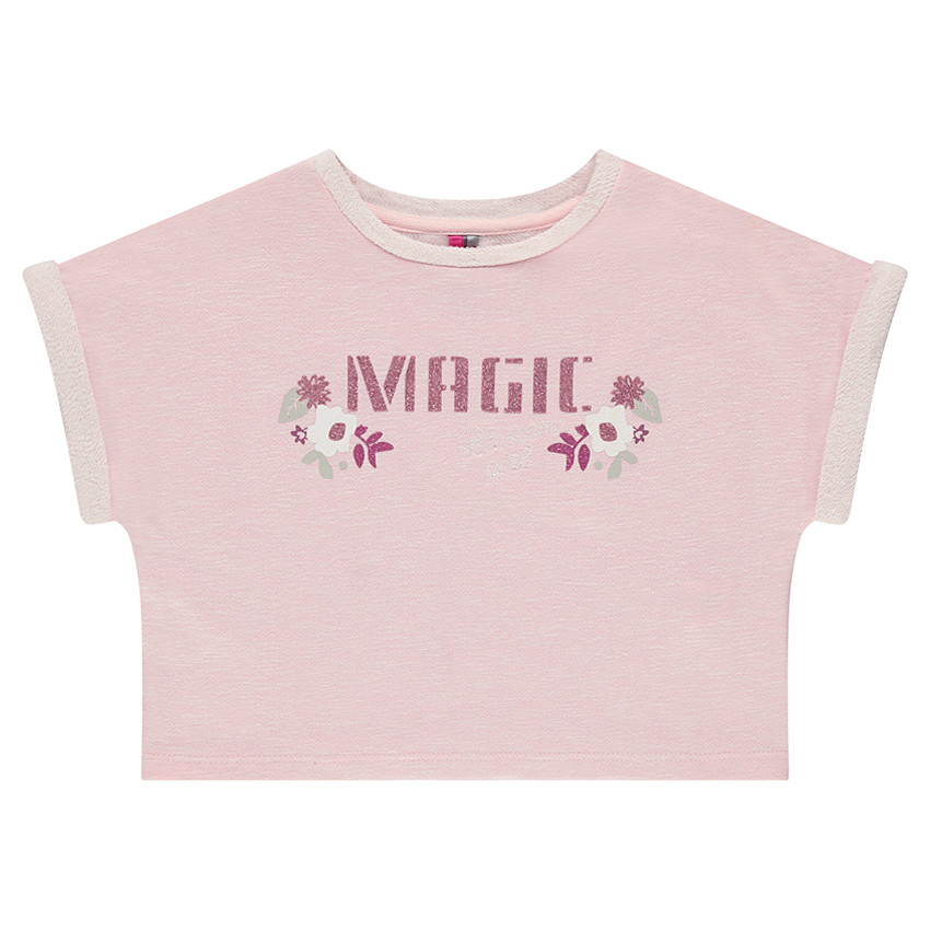 Sweat court en molleton avec inscription pailletée sur le devant 