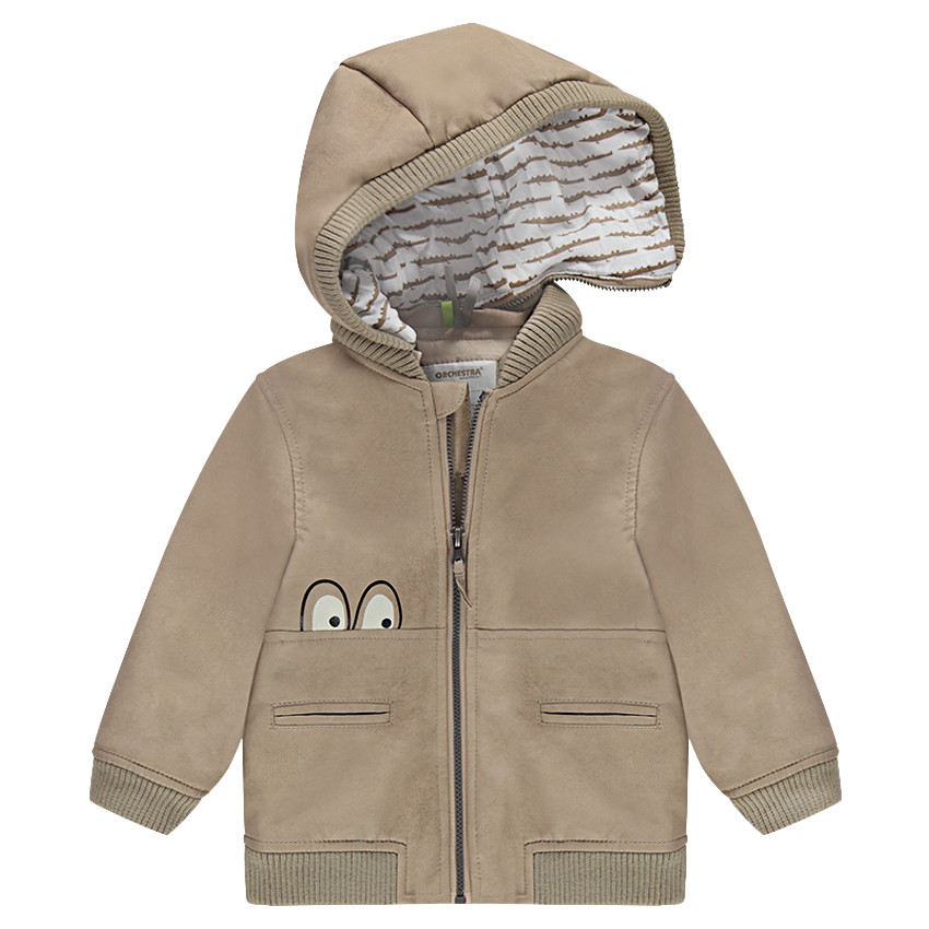 Veste effet cuir à capuche amovible avec yeux printés 