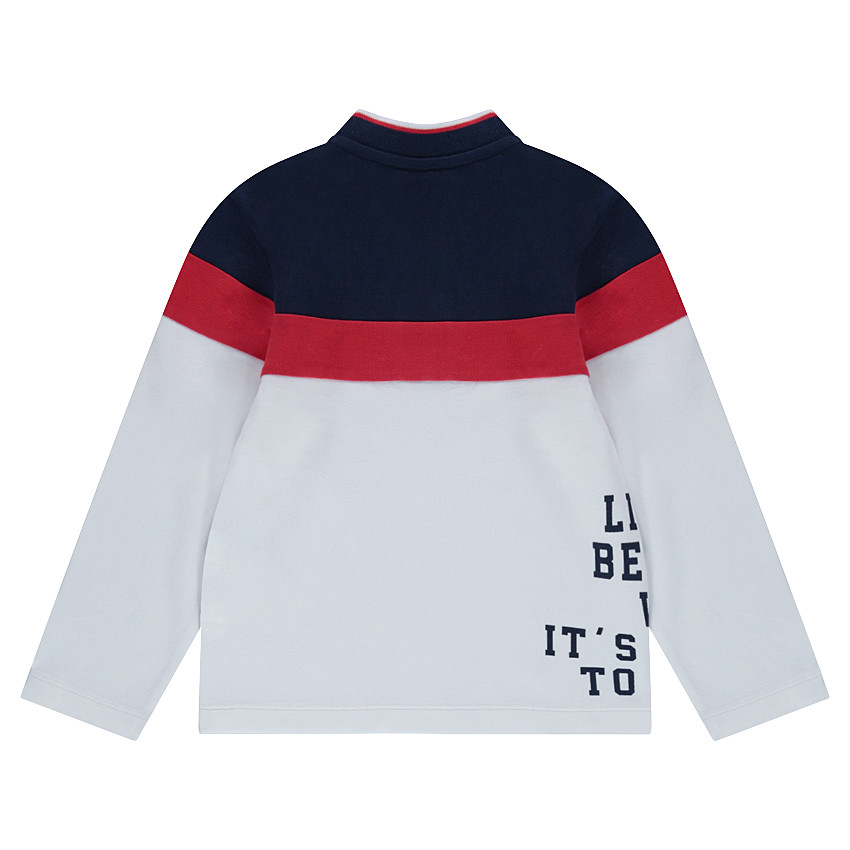 Polo manches longues en coton piqué avec bandes contrastées et poche 