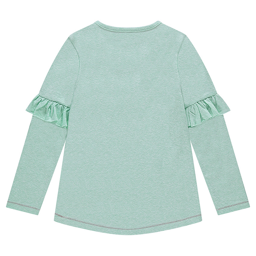 Tee-shirt manches longues en jersey chiné avec papillon en sequins magiques et volants 
