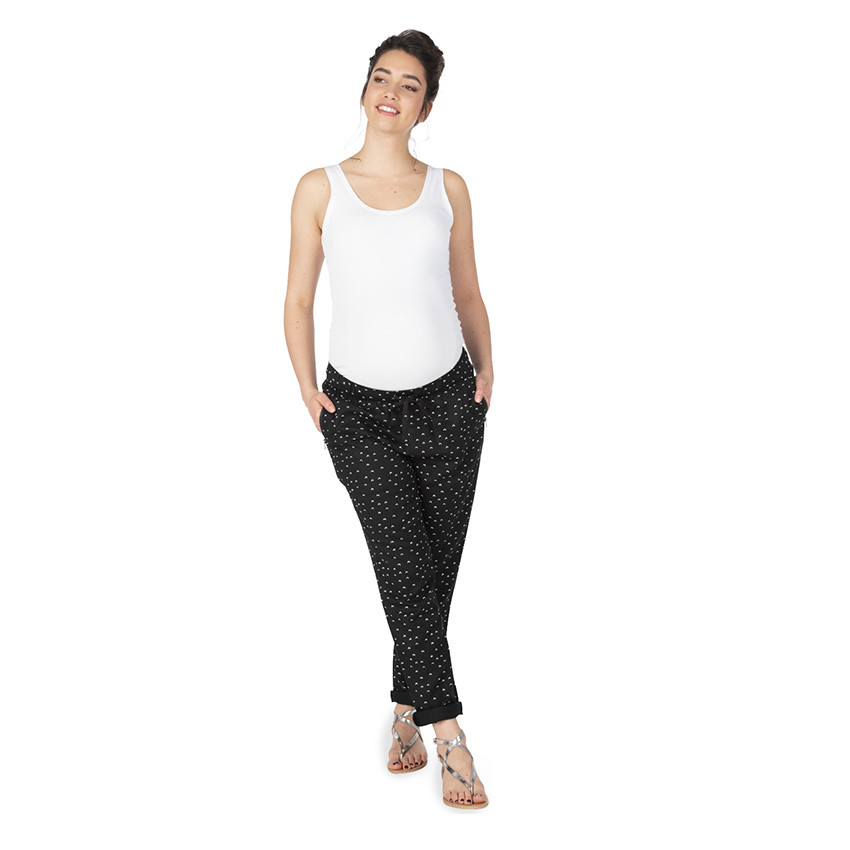 Pantalon de grossesse avec micro imprimé et poches zippées 