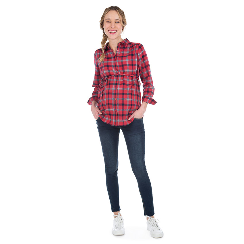 Chemise manches longues de grossesse à carreaux 