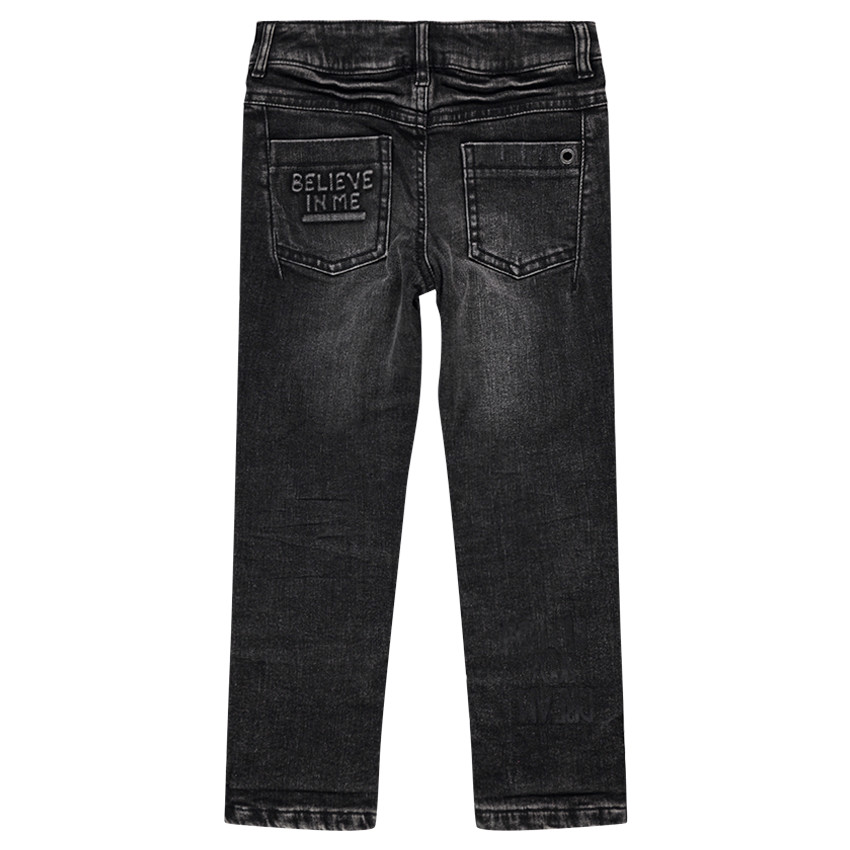 Jeans effet used et crinkle doublé jersey 