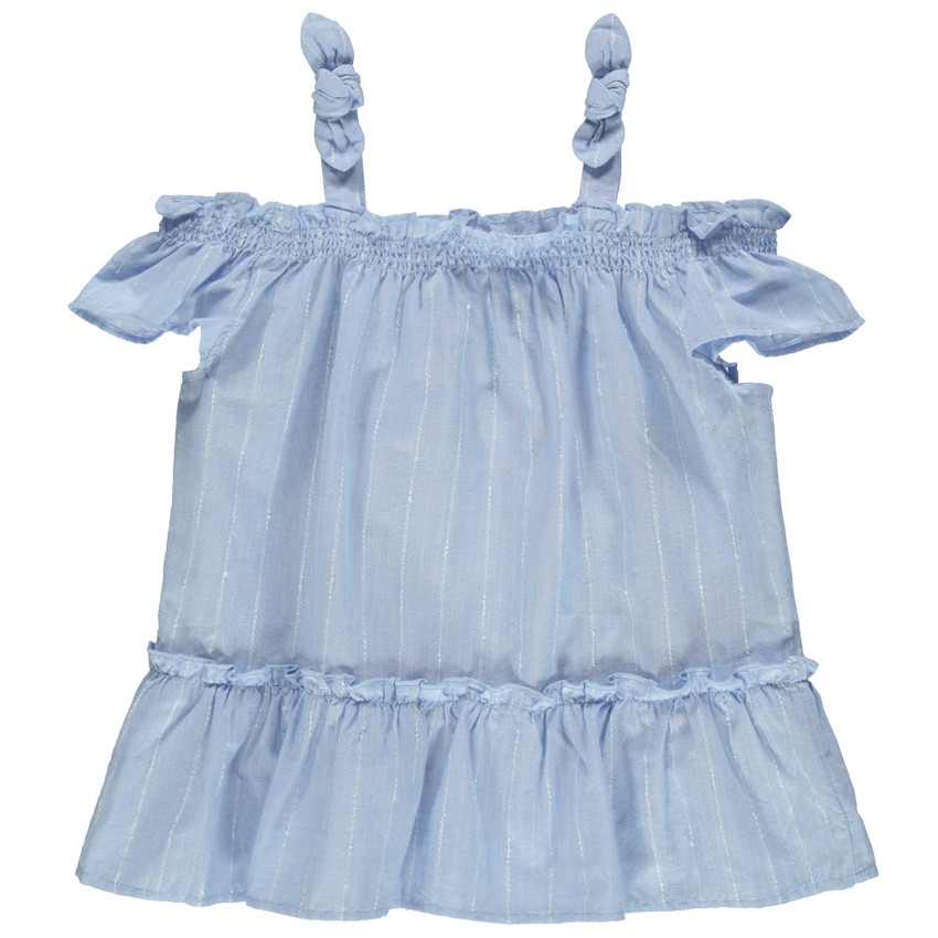 Top en voile volanté et fines rayures brillantes 