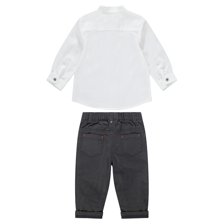 Ensemble avec chemise blanche et pantalon gris en coton fantaisie 