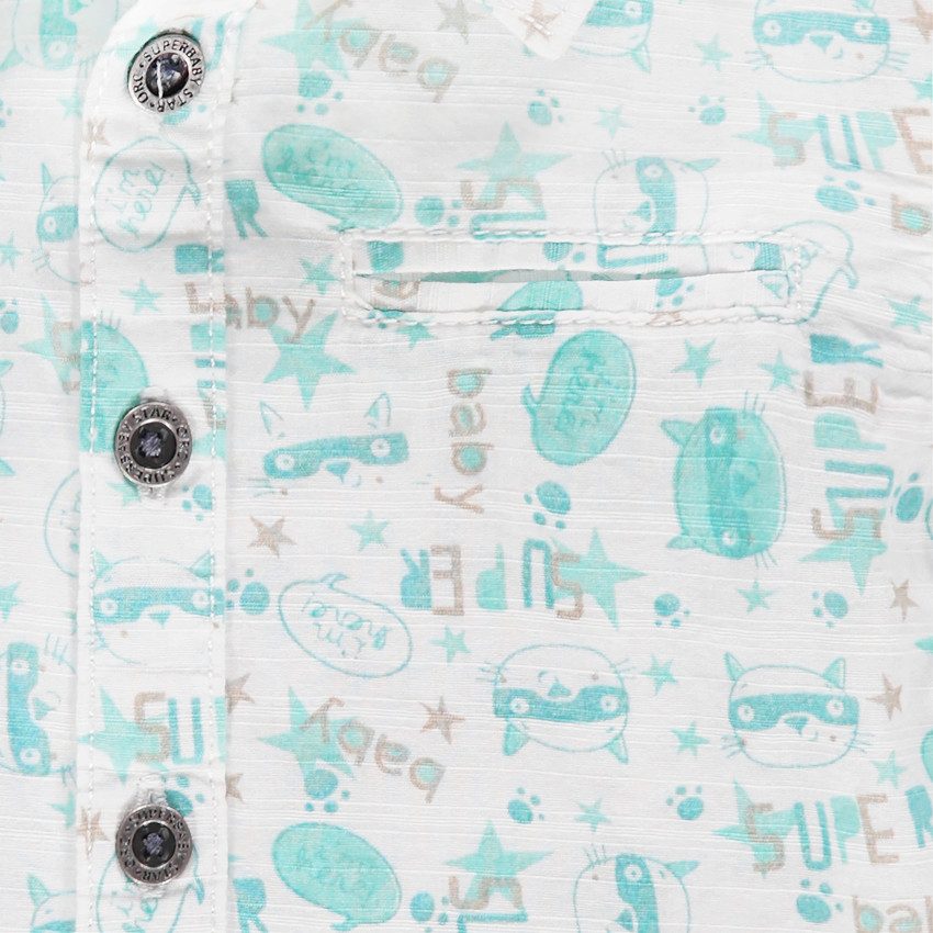 Chemise manches courtes en popeline de coton imprimée all-over 