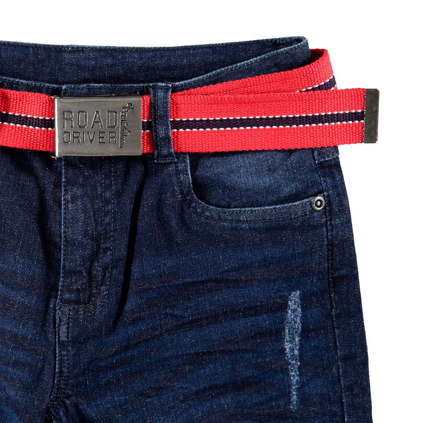 Junior - Jeans effet used et crinkle avec ceinture amovible 