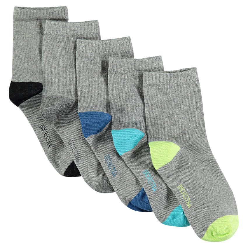 Lot de 5 paires de chaussettes unies à bout et talon contrastés 