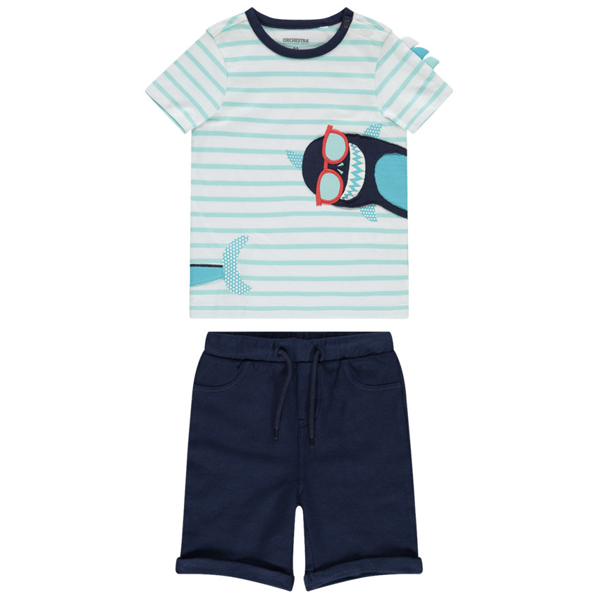 Ensemble avec t-shirt rayé print requin et bermuda en molleton 