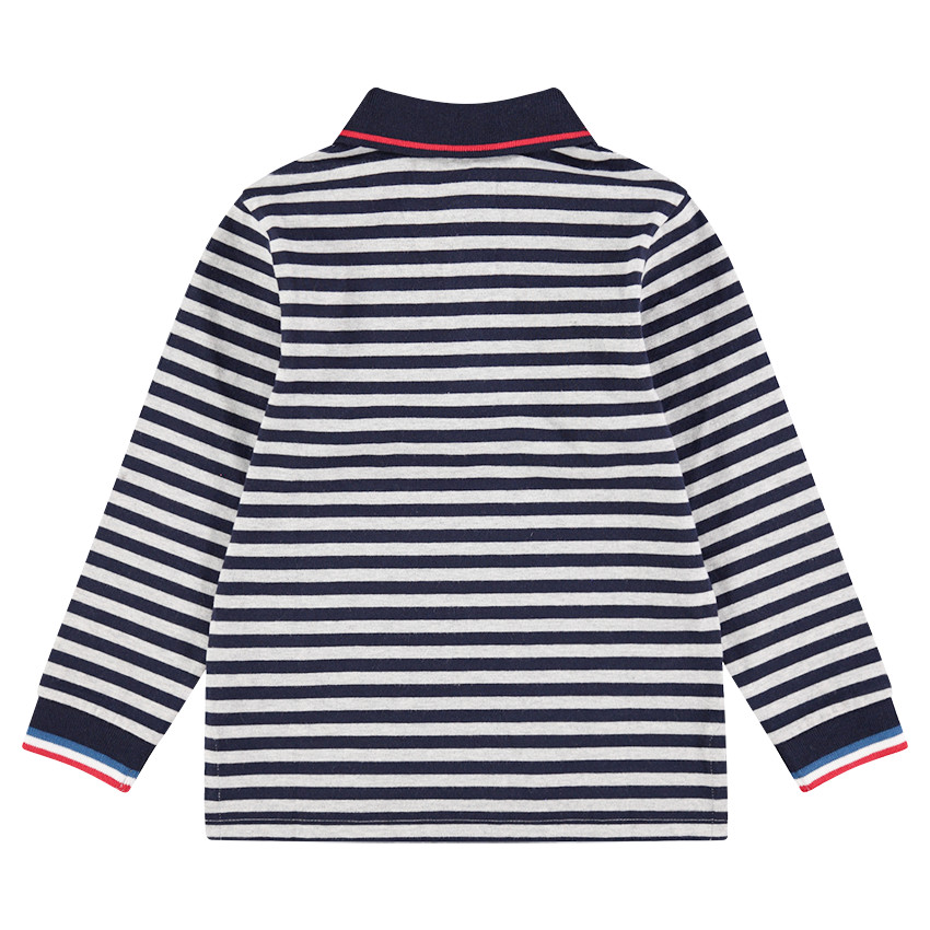 Polo manches longues en coton avec rayures contrastées et badges 