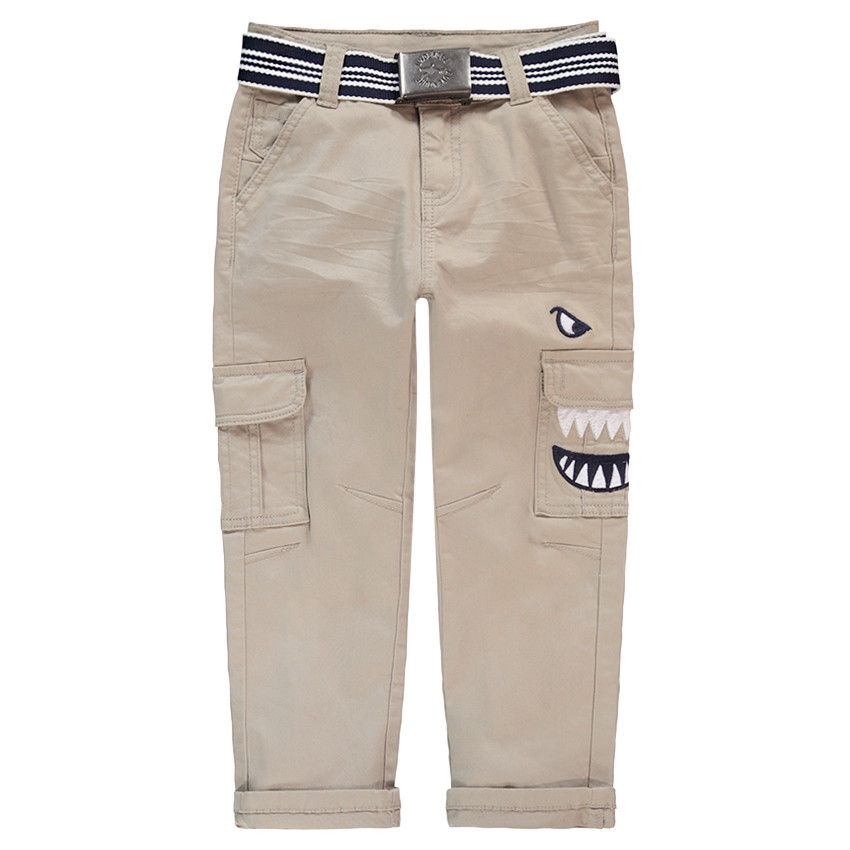 Pantalon en twill avec ceinture amovible et détails brodés 