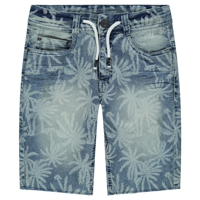 Junior - Bermuda en jeans avec palmiers all-over  