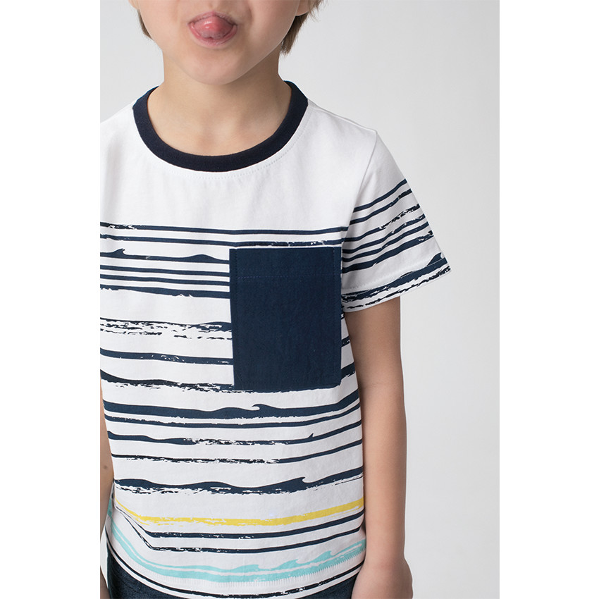 Tee-shirt manches courtes en jersey avec rayures effet vague et poche 