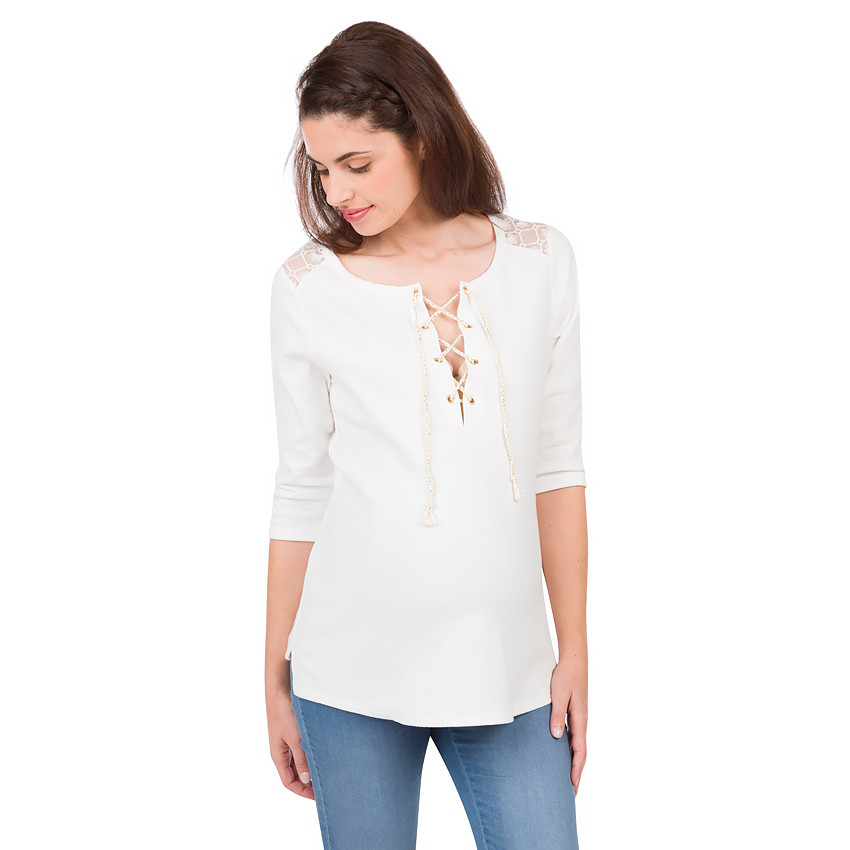 Sweat léger de grossesse avec lassage au col et dentelle 