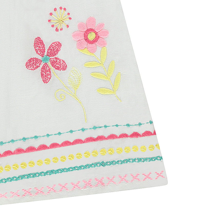 Top en coton avec frises et fleurs brodées 
