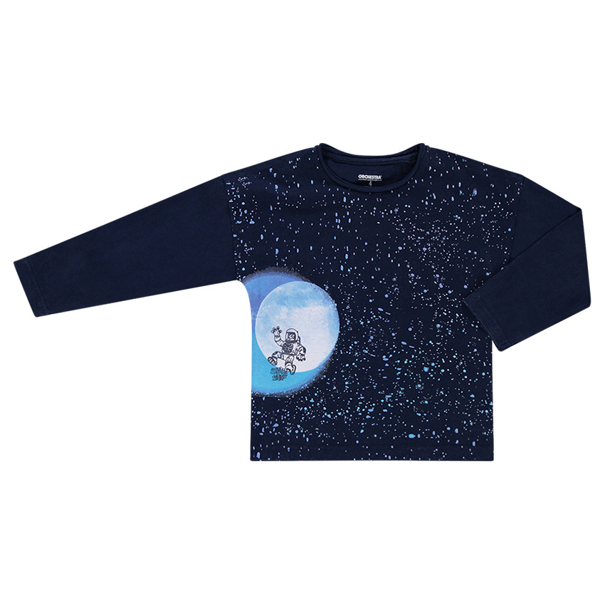 Tee-shirt manches longues forme boîte avec print galaxie 