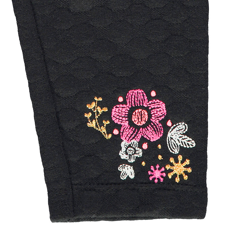 Jegging en maille effet bulles avec fleurs brodées 