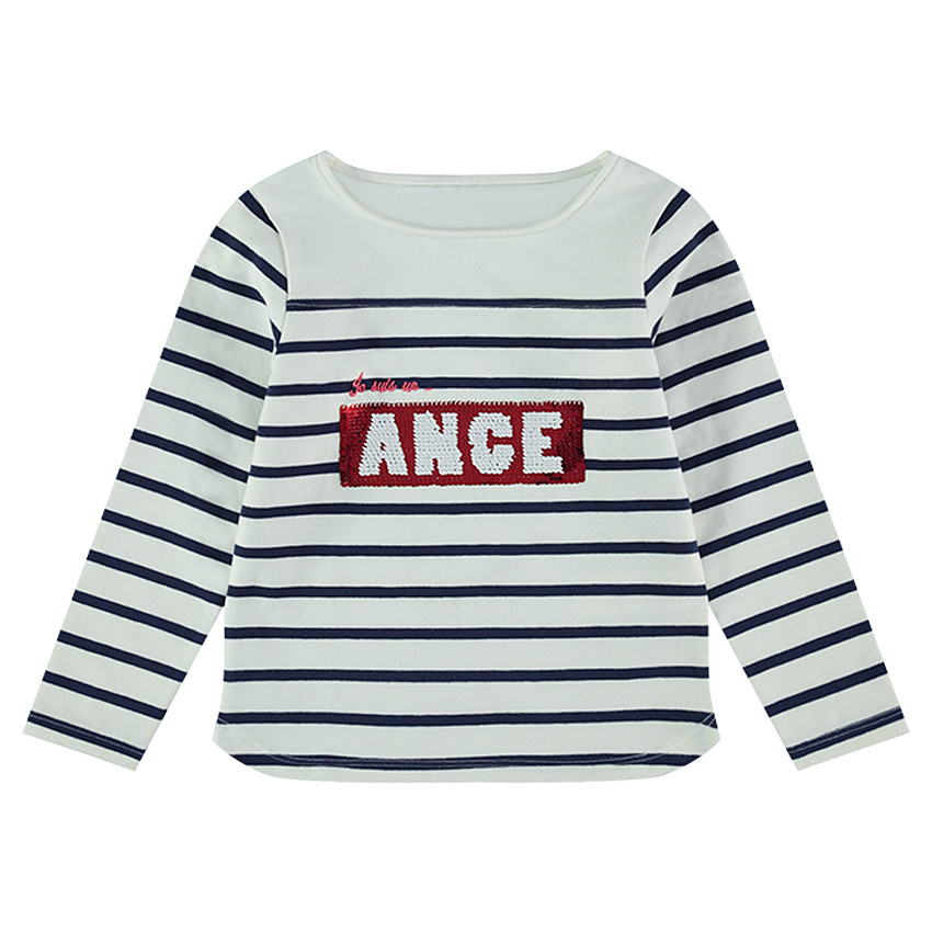 Marinière en molleton léger avec message en sequins magiques 