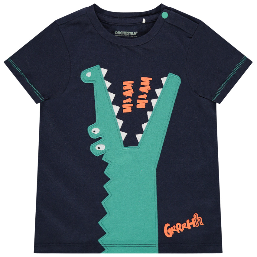 T-shirt manches courtes en coton bio motif crocodile 