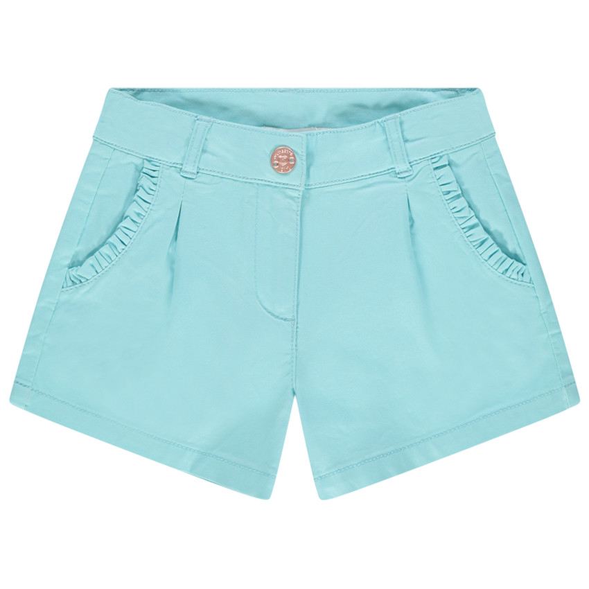 Short en satin de coton uni à poches volantées  