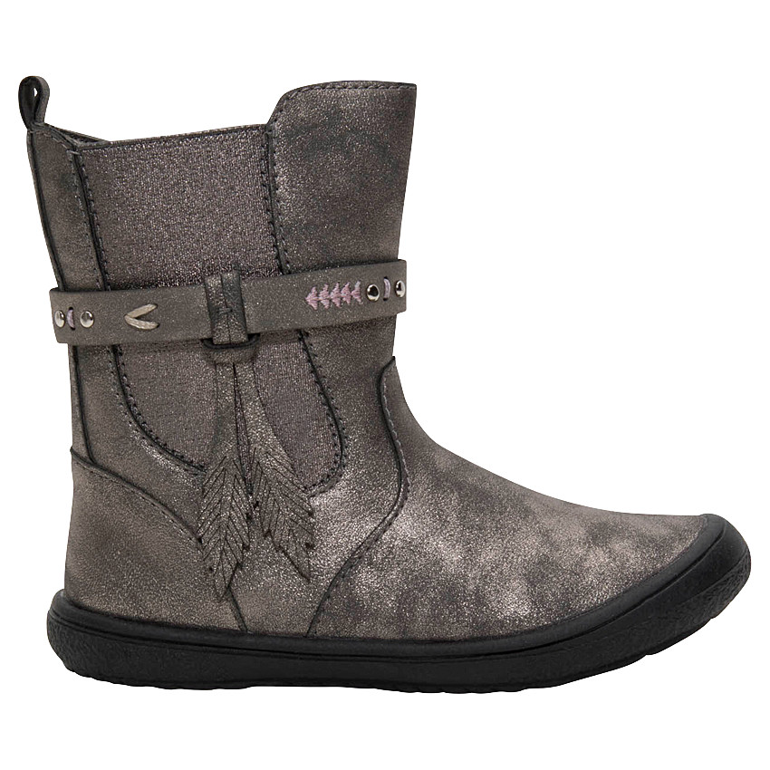 1/2 bottes fille effet spray irisé avec lanière brodée et plumes reliefées 