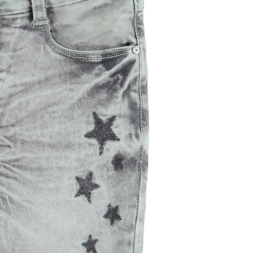 Junior - Jeans slim effet used et crinkle avec étoiles contrastées 