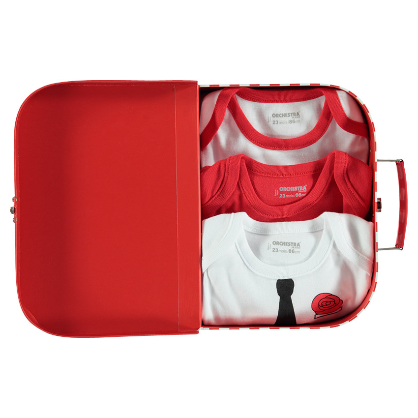 Valisette en carton avec 3 bodies print thème Noël 