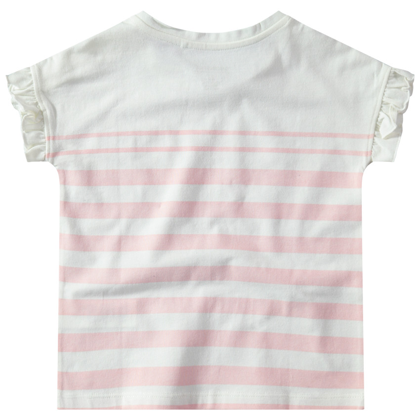 T-shirt manches courtes volantées avec rayures et ouverture boutonné 