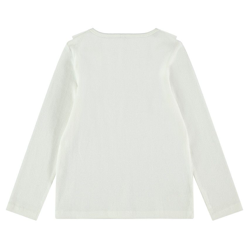 Tee-shirt manches longues côtelé avec badge oiseau et col volanté  