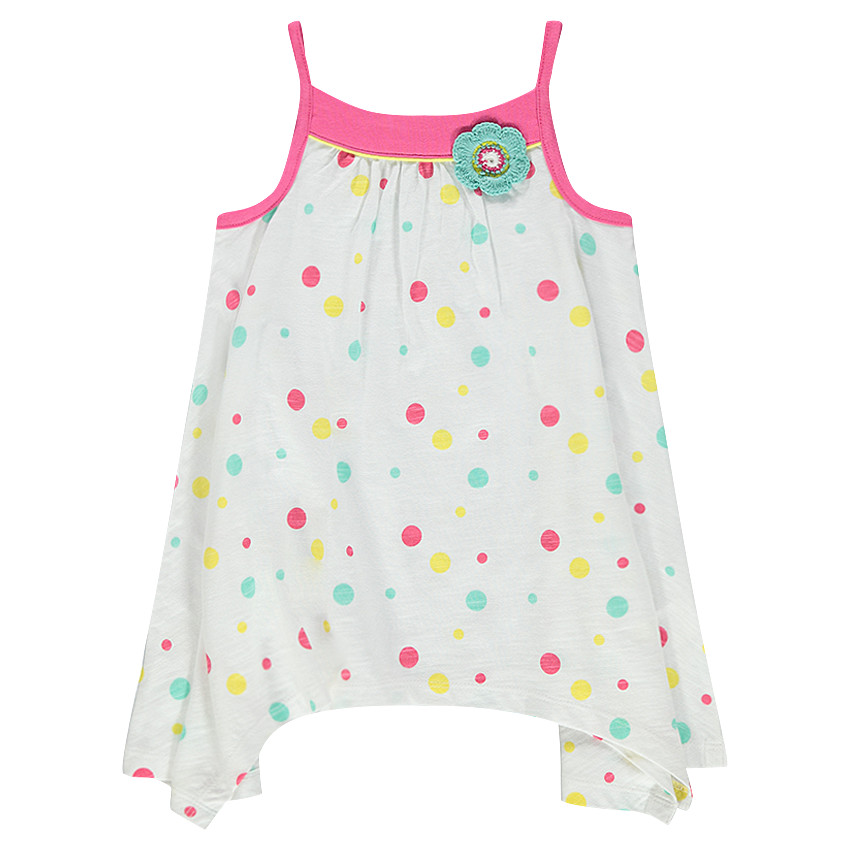 Tunique à fines bretelles avec pois all-over et fleur brodée 