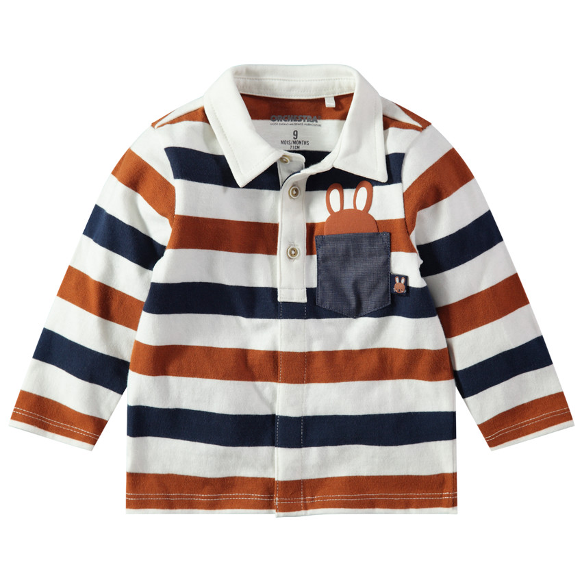 Polo manches longues avec poche print lapin et ouverture boutonnée 