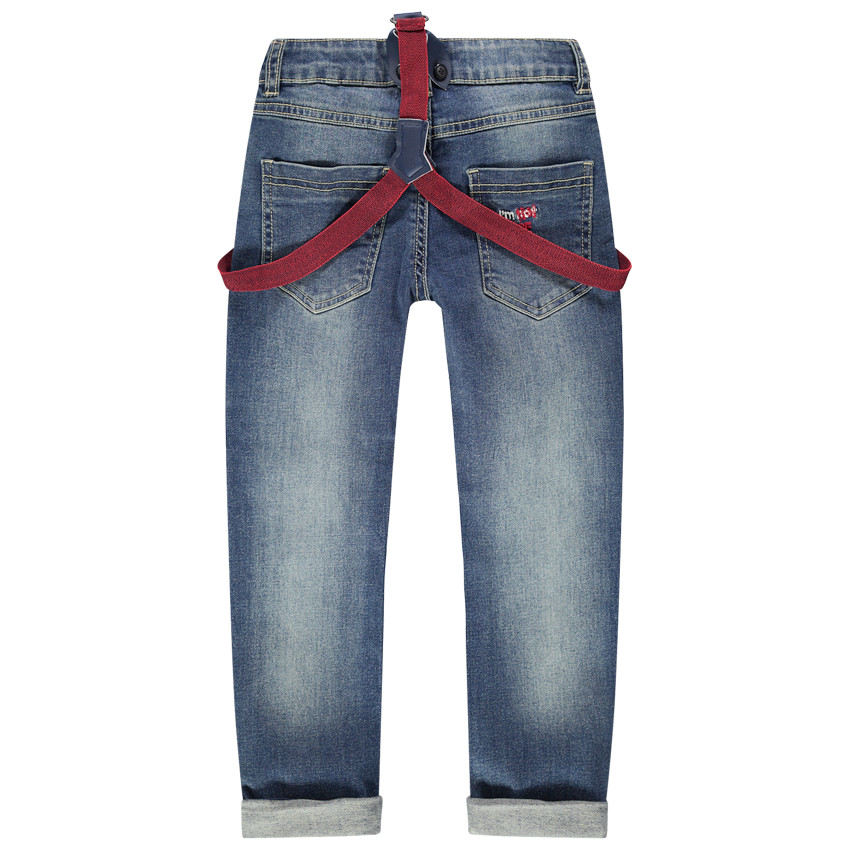 Jeans effet used avec bretelles élastiquées amovibles 